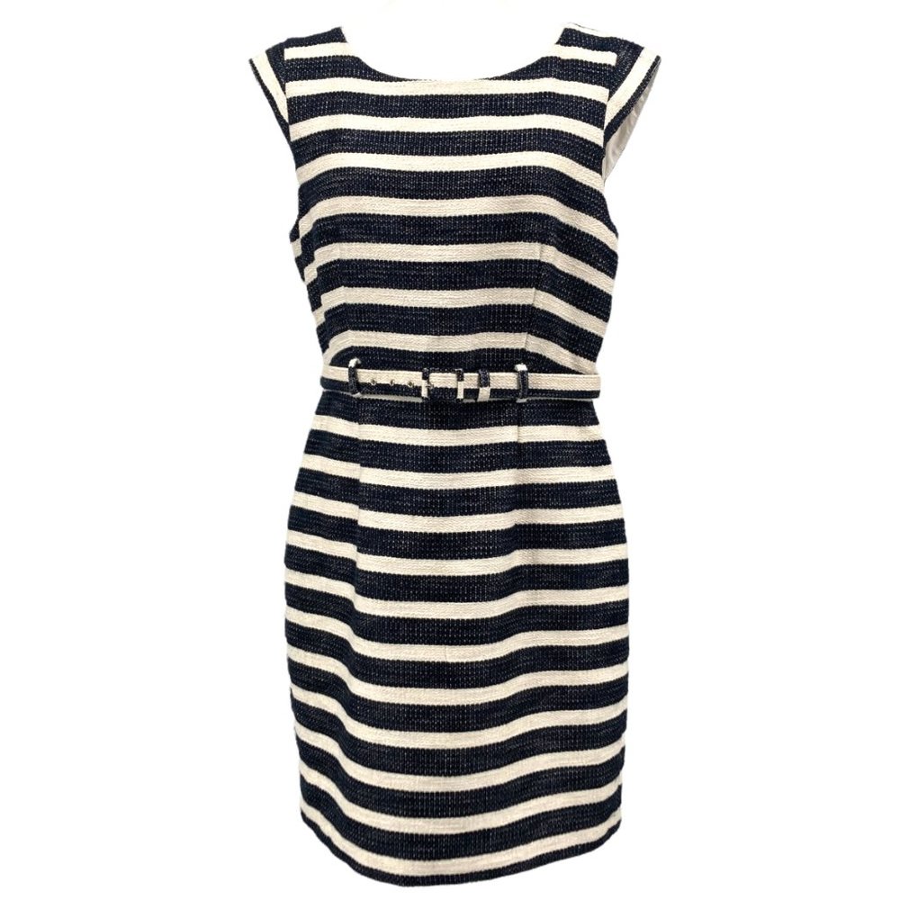 Banana Republic Factory Navy Striped Belted Cap Sleeve Dress